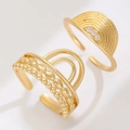 Zweiteiliges goldenes verstellbares Ring-Set mit Zirkonia-Steinen und Lagen-Design - Regenbogen Offen Gold Stapelbare Ringe Set (9518)