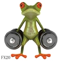 Funny 3D green tree frog sticker holding dumbbells for car, fridge, and toilet decor - Fitness Frog with Dumbbells (FX20)