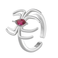 Gothic silver spider open ring featuring a marquise-cut pink gemstone centerpiece - Spider Red Stone Open Ring (N-221) / White K Color