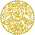Golden glitter hollow window sticker with double happiness and Fu character design - Gold Round Joy Fu Style (XL6301B)