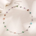 Chic silver chain necklace with multi-colored irregular stones and lobster clasp - 02 White K Necklace (6644)