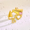 Creative gold paper plane open ring with pink heart gemstone and sparkling white diamond - Paper Airplane Open Ring / Gold Paper Airplane (A-259)