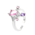 Pink and purple zircon rectangular gemstone ring in adjustable silver finish design - Star Open Ring / Silver Four-Pointed Star (DZ-633)