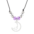 Handgemaakte zon en maan ketting met paarse kralen en zwart koord voor koppels - Ster Maan Matte Kraal Lanyard Ketting (K-810)