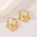 Elegant gold bow earrings with a central heart accent and polished metallic finish - Bowknot Heart Hoop (9415) / KC Gold