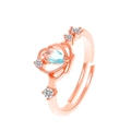 Modischer Roségold Kronenring mit tropfenförmigem blauem Stein und weißen Zirkonia - Kronenstil (X796) / Roségold-Tropfen Blauer Stein (X796)