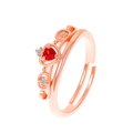 Roségoldener Kronenring mit funkelndem rotem Herzzirkon und weißen Akzentsteinen - Kronenstil (X776) / Roségold-Rotes Herz Zirkon (X776)