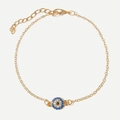 Cavigliera doppia dorata con malocchio, strass blu e chiusura a moschettone regolabile - Stile a Strato Singolo Oro (2103)
