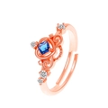 Verstellbarer Ring in Roségold mit blauem Stein und weißen Zirkonia im Kronen-Stil - Roségold-Quadratischer Blauer Stein (X777)