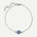 Cavigliera argentata a strati con ciondolo occhio malocchio blu e piccoli cristalli - Stile a Strato Singolo Argento (2484)