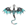 Spilla ciondolo drago retrò con ali in smalto verde e strass multicolori - Argento Antico Blu Cielo (G-441)