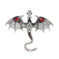 Spilla a drago vintage argento con smalto nero e pietre preziose rosse - Argento Antico Grigio (G-459)