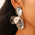 Fashion silver irregular metal petal flower earrings with hammered texture for women - Irregular Fluid Shape (N-716) / Silver