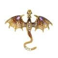 Vintage golden dragon brooch with amber enamel wings and purple marquise rhinestones - Antique Gold Coffee (A-1009)
