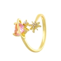 Bague ouverte dorée avec cristal coeur rose, étoile élégante et perle blanche - Or Rose Cœur Saturne Perle Étoile (K-1547)