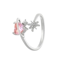 Bague planète cœur rose avec étoile et anneau ouvert en finition argentée brillante - Argent Rose Cœur Planète Flocon de Neige (K-1548)