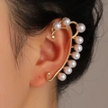 Elegante manguito de oreja dorado con perlas blancas y mariposa para un look vintage de verano - 06 KC Oro Perla Artificial (Oreja Izquierda) 5334