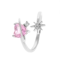 Silver-tone adjustable ring with pink heart gem and sparkling octagonal star accent - Silver - Pink Heart Star