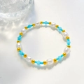 Bracciale bohémien con perline colorate blu e perle barocche bianche da donna - Blu