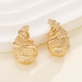 Minimalist golden shell-shaped stud earrings with intricate spiral texture detail - Gold Conch Stud Earrings (N-203)