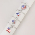 Detailed close-up of American flag charm bracelets with heart and star motifs on chain - American Flag Theme Set / Four-Piece Set / Silver