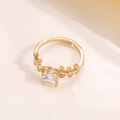 Adjustable golden laurel leaf ring featuring a brilliant round moissanite stone - Adjustable Open Design / KC Gold (Copper)
