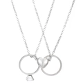 Romantic magnetic heart couple necklace with silver ring pendants and square zircons - White K Style (7188)