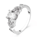 Moissanite laurel leaf silver ring with a large round diamond-cut stone setting - US 6 / Silver