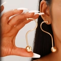Élégantes boucles d'oreilles dorées minimalistes en point d'interrogation géométrique - Boucles d'oreilles de forme artistique (0598) / Or