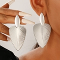 Pendientes largos de hoja plateada con textura radial de alta gama para mujer - Pendientes Grandes con Textura Radial (N-176) / Plateado