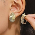 Golden alloy leaf-shaped stud earrings with intricate vein textures for women - Carved Leaf Vein Ear Buckle (3378) / 14K Gold