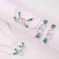 Bohemian sieradenset van witte kralen met turquoise accenten en zilveren hartjes - Antiek Zilver 4-delige Set (Armband+Ketting+Tailleketting+Enkelbandje)