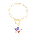Golden paperclip chain bracelet with a sparkling US flag star charm and toggle clasp - Pentagram Style (N-939) / Gold