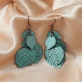 Pendientes de hoja de membrillo vintage en metal azul con acabado envejecido en seda - Pendientes de Hojas Envejecidas de Múltiples Capas (DZ-529) / Verde azulado