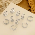 10-piece set of silver alloy star and moon adjustable rings with vintage hollow designs - Silver 10pcs Set (8811)