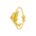 Golden dolphin open toe ring with smooth metal finish and round ball accents - Dolphin / Diameter 1.7