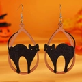 Gothic Halloween wooden drop earrings featuring black cat design for festive costumes - Black Cat (N-282)