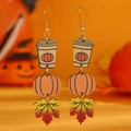 Detail of wooden pumpkin latte and maple leaf earrings for Halloween festive attire - Coffee Cup Pumpkin Maple (N-279)