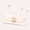 Ensemble de bracelets en perles crème avec pendentifs Vierge Marie et Croix et cristaux - Ensemble de Corde Tressée Blanche