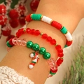 Bracelets de Noël à trois rangs avec pendentif sucre d'orge et perles heishi festives - Canne 3-Pièces (04)