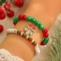 Détails de bracelets de Noël avec perles rouges vertes et pendentif couronne festive - Couronne 2-Pièces (03)