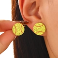 Sparkly yellow softball stud earrings with red stitch detail for sports lovers - Acrylic Tennis (2570)
