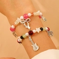 Beaded couple bracelets with heart magnetic clasp, strawberry and guitar pendants - Pink Black Cross Style (DZ-476)