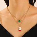 Detail of double-layer Christmas necklace with green bell and red glove pendant - Christmas Glove (N-1119) / Gold