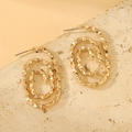 Golden nested spiral oval earrings with geometric diamond cut texture on stone base - Wavy Oval Style (X757)