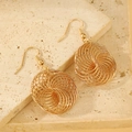 Golden hollow geometric layered circular dangle hook earrings with a modern metallic finish - Bird's Nest Mesh Style (S184)