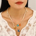 Multilayer waxed cord necklace featuring colorful resin butterfly pendants in bohemian style - 蝴蝶项链(0761) / Multicolor