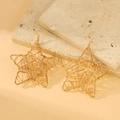 Golden hollow star earrings with irregular wire wrapping and minimalist hooks - Woven Star Style (A-1235)