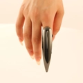 Gothic style gunmetal grey pointed knuckle ring with polished metallic finish - Long Pointed Finger Guard (10355) / Gunmetal
