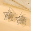Star shaped silver wire mesh earrings with hook closure in handcrafted woven metal style - Woven Star Style (A-1003)